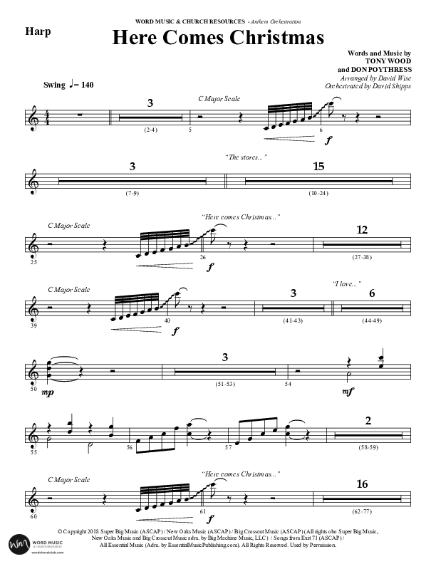 Here Comes Christmas (Choral Anthem SATB) Harp (Word Music Choral / Arr. David Wise / Arr. David Shipps)