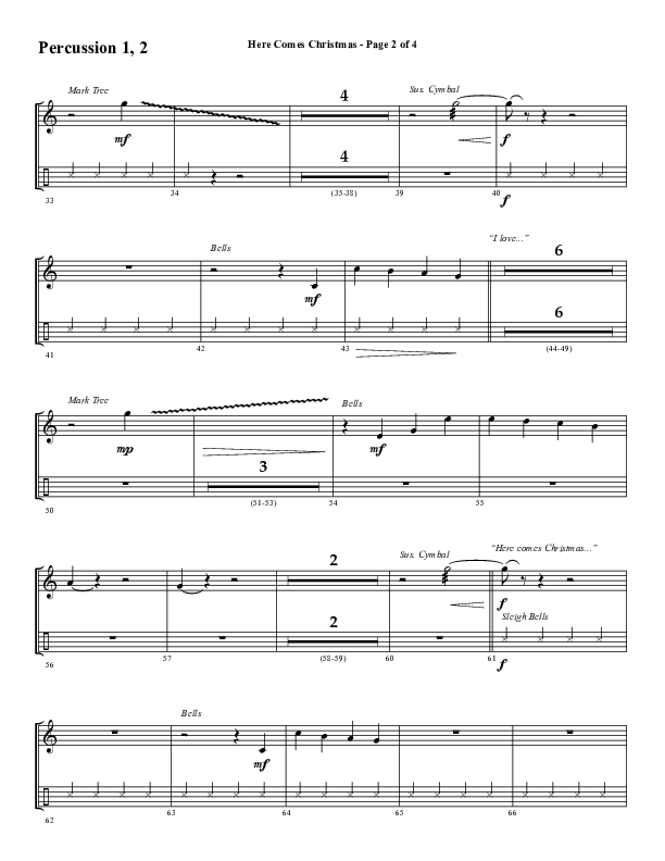 Here Comes Christmas (Choral Anthem SATB) Percussion 1/2 (Word Music Choral / Arr. David Wise / Arr. David Shipps)