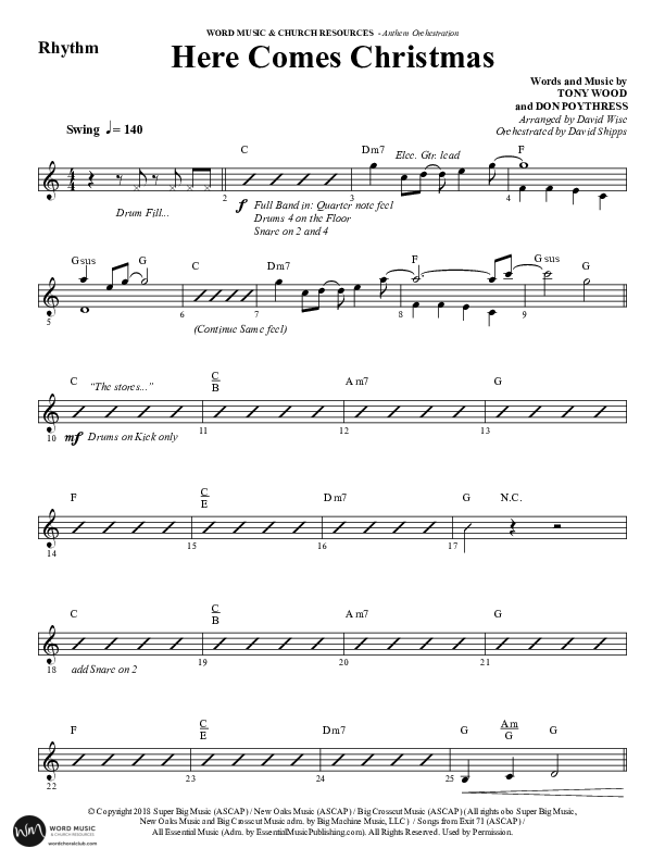 Here Comes Christmas (Choral Anthem SATB) Rhythm Chart (Word Music Choral / Arr. David Wise / Arr. David Shipps)