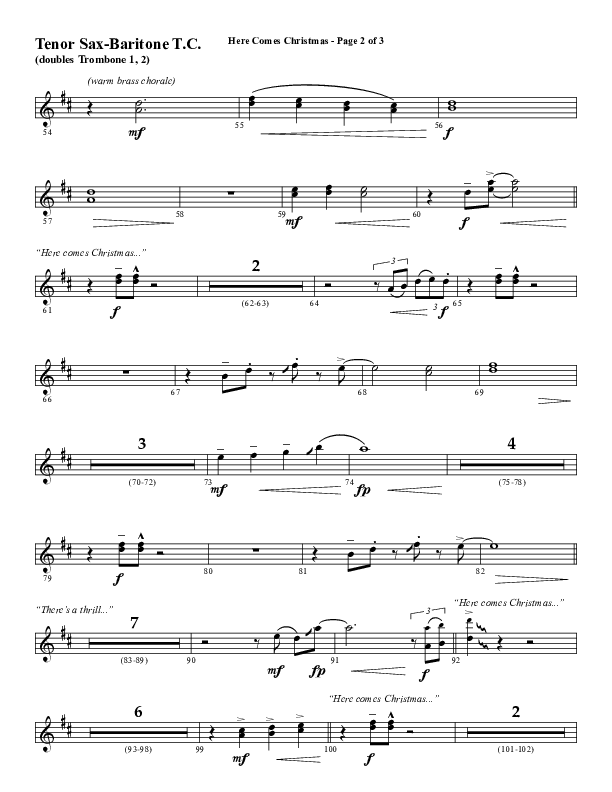 Here Comes Christmas (Choral Anthem SATB) Tenor Sax/Baritone T.C. (Word Music Choral / Arr. David Wise / Arr. David Shipps)