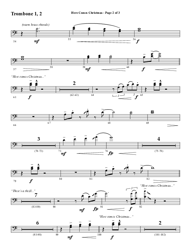 Here Comes Christmas (Choral Anthem SATB) Trombone 1/2 (Word Music Choral / Arr. David Wise / Arr. David Shipps)