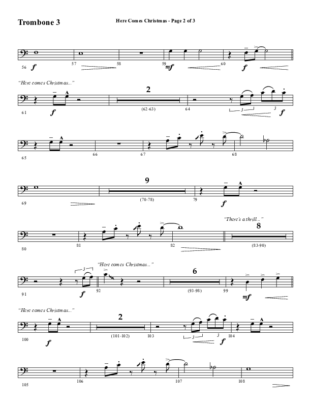 Here Comes Christmas (Choral Anthem SATB) Trombone 3 (Word Music Choral / Arr. David Wise / Arr. David Shipps)