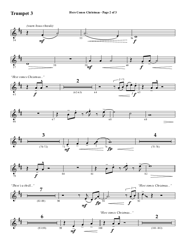 Here Comes Christmas (Choral Anthem SATB) Trumpet 3 (Word Music Choral / Arr. David Wise / Arr. David Shipps)