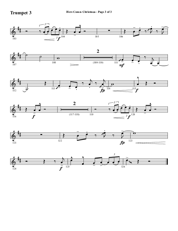 Here Comes Christmas (Choral Anthem SATB) Trumpet 3 (Word Music Choral / Arr. David Wise / Arr. David Shipps)