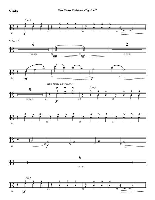 Here Comes Christmas (Choral Anthem SATB) Viola (Word Music Choral / Arr. David Wise / Arr. David Shipps)