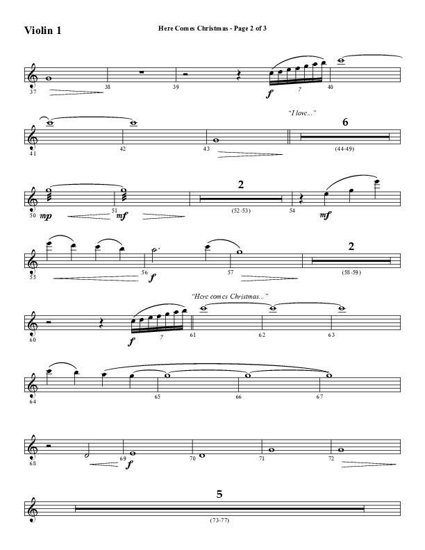 Here Comes Christmas (Choral Anthem SATB) Violin 1 (Word Music Choral / Arr. David Wise / Arr. David Shipps)