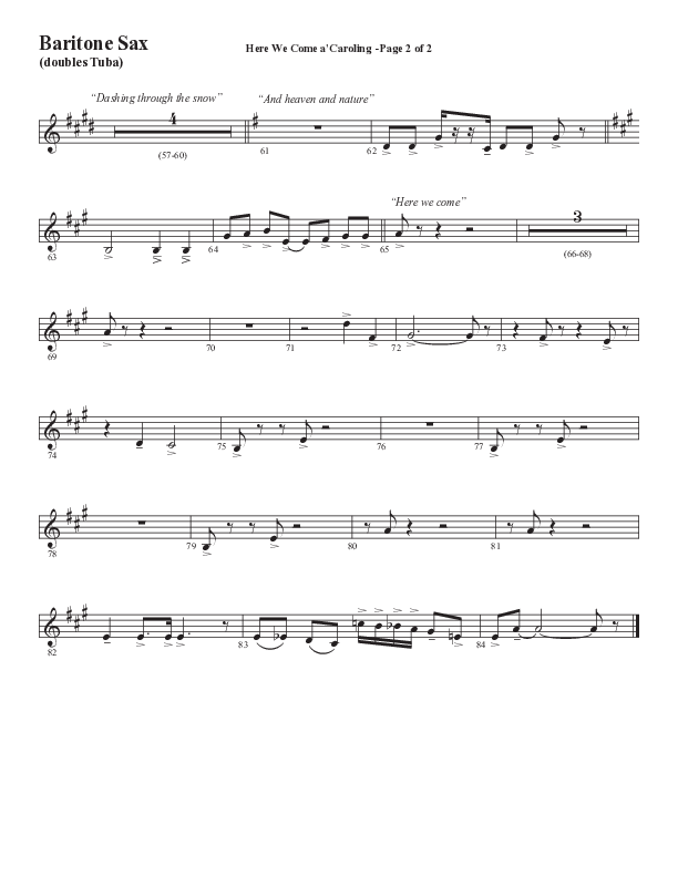 Here We Come A Caroling (Choral Anthem SATB) Bari Sax (Word Music Choral / Arr. Steve Mauldin)