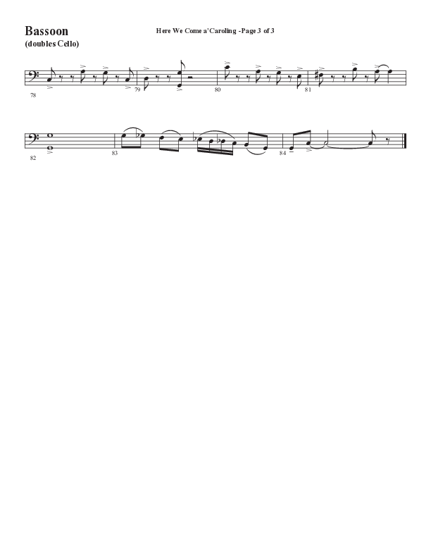 Here We Come A Caroling (Choral Anthem SATB) Bassoon (Word Music Choral / Arr. Steve Mauldin)
