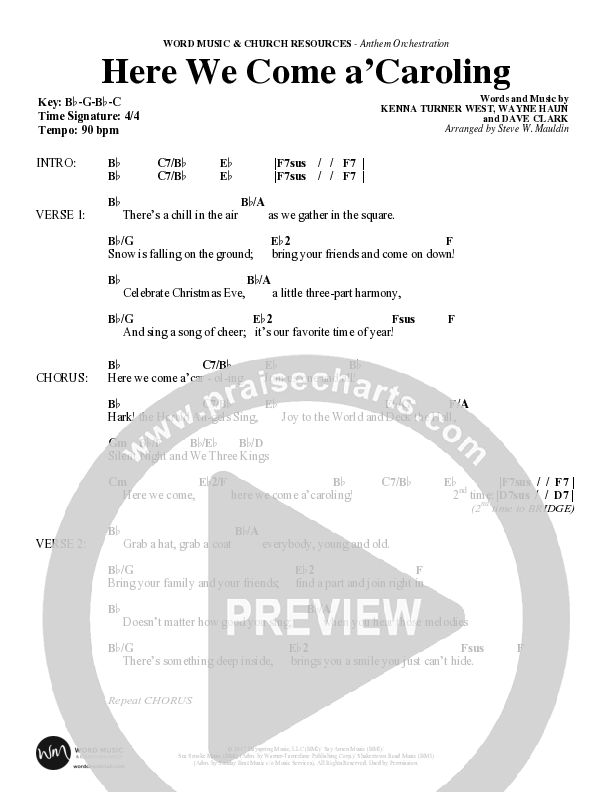 Here We Come A Caroling (Choral Anthem SATB) Chord Chart (Word Music Choral / Arr. Steve Mauldin)