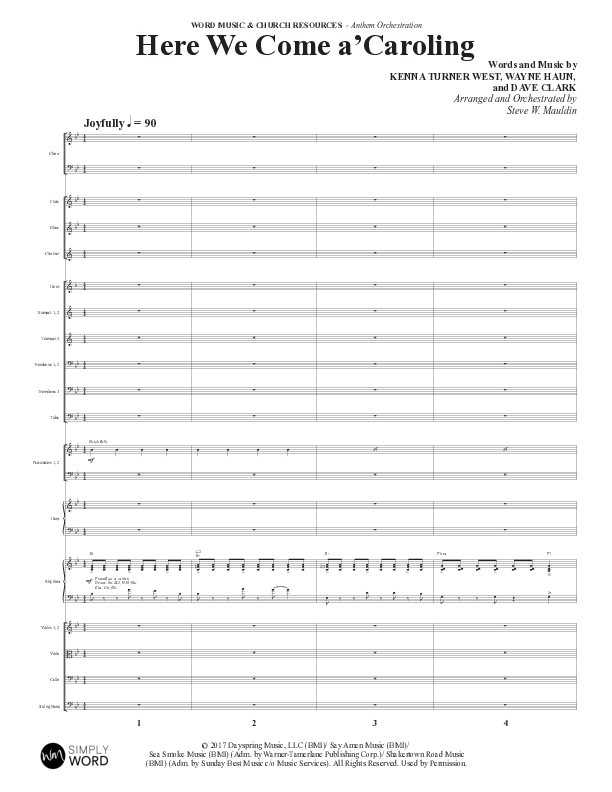 Here We Come A Caroling (Choral Anthem SATB) Orchestration (Word Music Choral / Arr. Steve Mauldin)