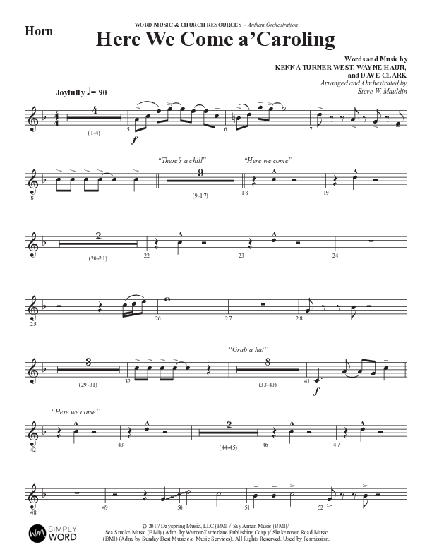 Here We Come A Caroling (Choral Anthem SATB) French Horn (Word Music Choral / Arr. Steve Mauldin)