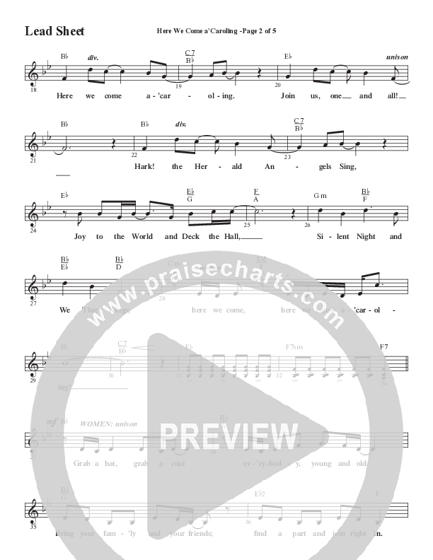 Here We Come A Caroling (Choral Anthem SATB) Lead Sheet (Melody) (Word Music Choral / Arr. Steve Mauldin)