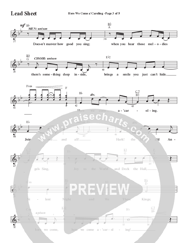 Here We Come A Caroling (Choral Anthem SATB) Lead Sheet (Melody) (Word Music Choral / Arr. Steve Mauldin)