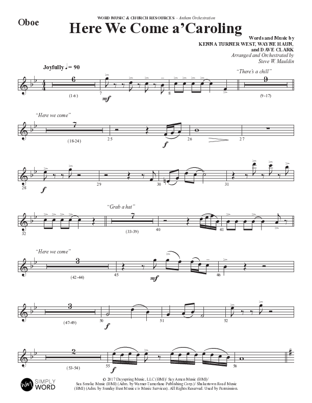 Here We Come A Caroling (Choral Anthem SATB) Oboe (Word Music Choral / Arr. Steve Mauldin)