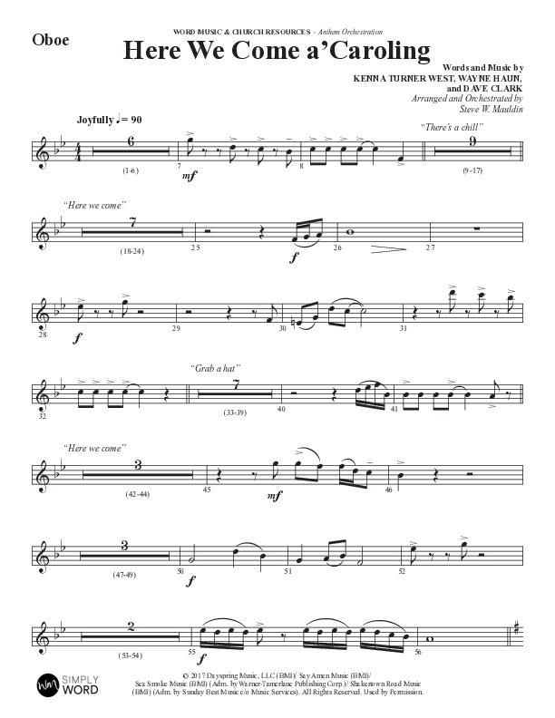 Here We Come A Caroling (Choral Anthem SATB) Oboe (Word Music Choral / Arr. Steve Mauldin)