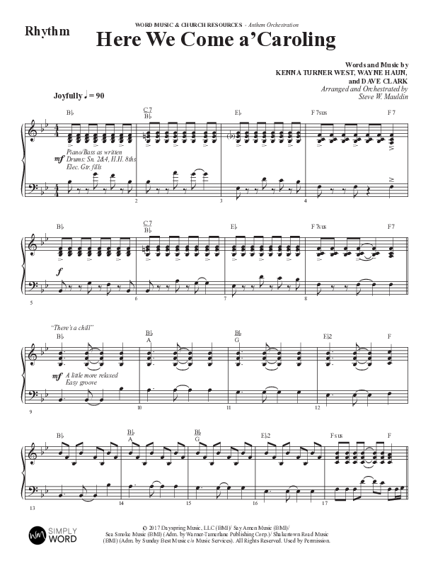 Here We Come A Caroling (Choral Anthem SATB) Rhythm Chart (Word Music Choral / Arr. Steve Mauldin)