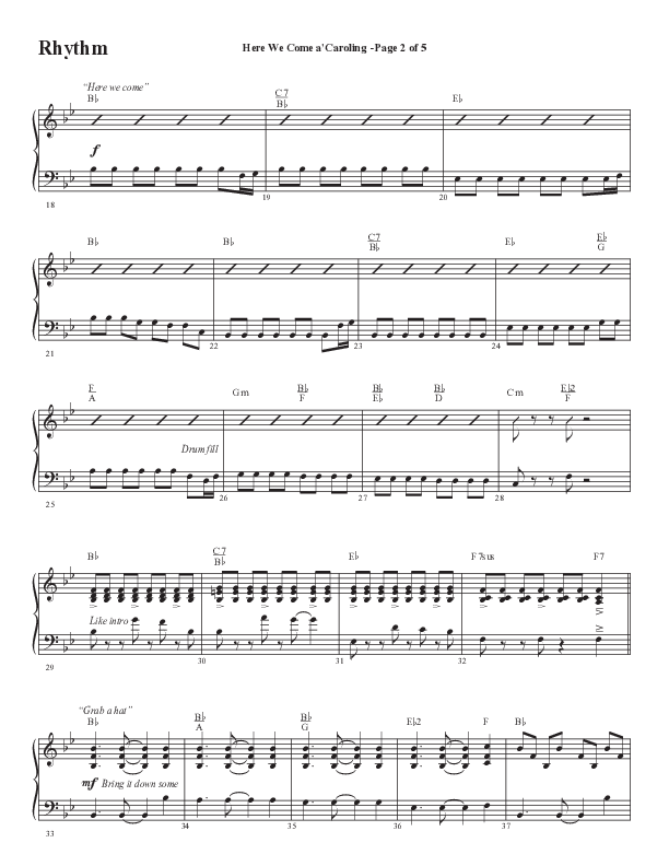 Here We Come A Caroling (Choral Anthem SATB) Rhythm Chart (Word Music Choral / Arr. Steve Mauldin)