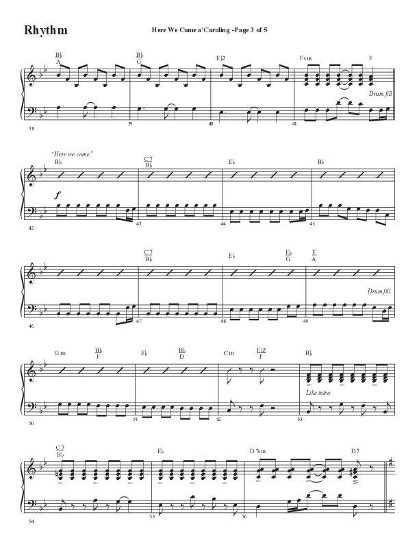 Here We Come A Caroling (Choral Anthem SATB) Rhythm Chart (Word Music Choral / Arr. Steve Mauldin)