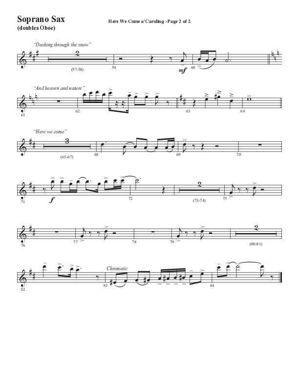 Here We Come A Caroling (Choral Anthem SATB) Soprano Sax (Word Music Choral / Arr. Steve Mauldin)