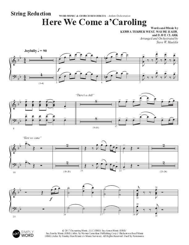 Here We Come A Caroling (Choral Anthem SATB) String Reduction (Word Music Choral / Arr. Steve Mauldin)