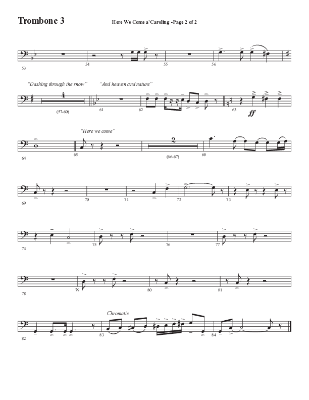 Here We Come A Caroling (Choral Anthem SATB) Trombone 3 (Word Music Choral / Arr. Steve Mauldin)