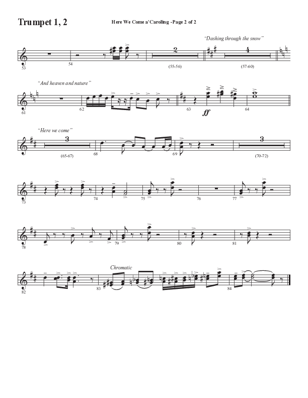 Here We Come A Caroling (Choral Anthem SATB) Trumpet 1,2 (Word Music Choral / Arr. Steve Mauldin)