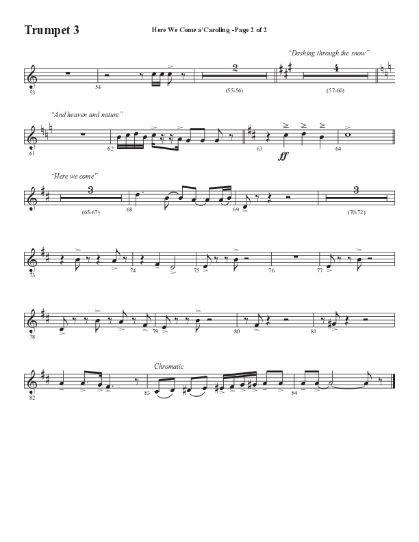 Here We Come A Caroling (Choral Anthem SATB) Trumpet 3 (Word Music Choral / Arr. Steve Mauldin)