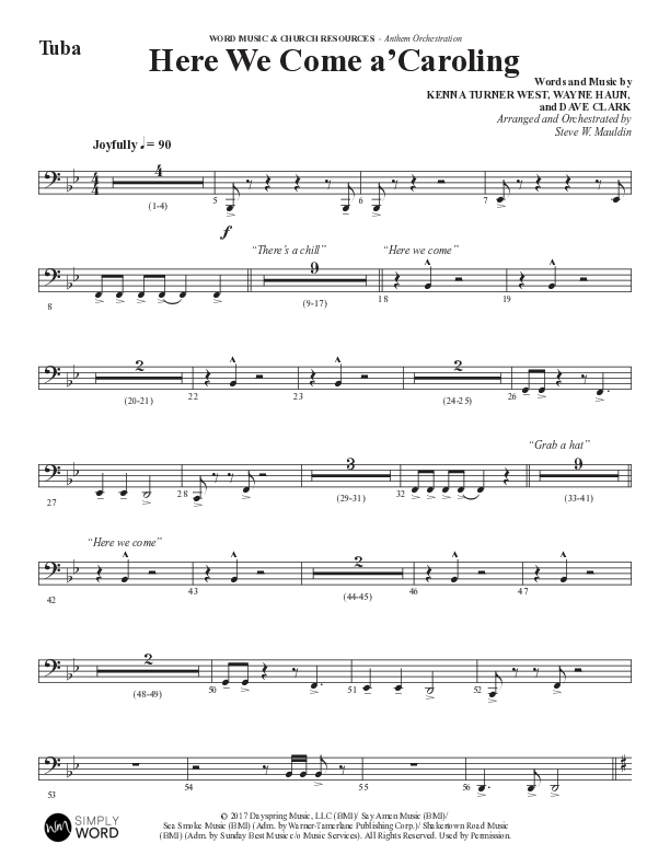 Here We Come A Caroling (Choral Anthem SATB) Tuba (Word Music Choral / Arr. Steve Mauldin)