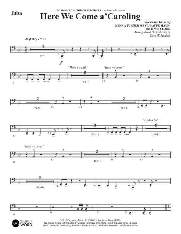Here We Come A Caroling (Choral Anthem SATB) Tuba (Word Music Choral / Arr. Steve Mauldin)