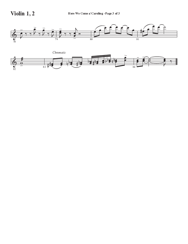 Here We Come A Caroling (Choral Anthem SATB) Violin 1/2 (Word Music Choral / Arr. Steve Mauldin)