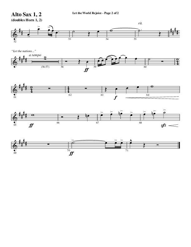 Let The World Rejoice (Choral Anthem SATB) Alto Sax 1/2 (Word Music Choral / Arr. Cliff Duren)