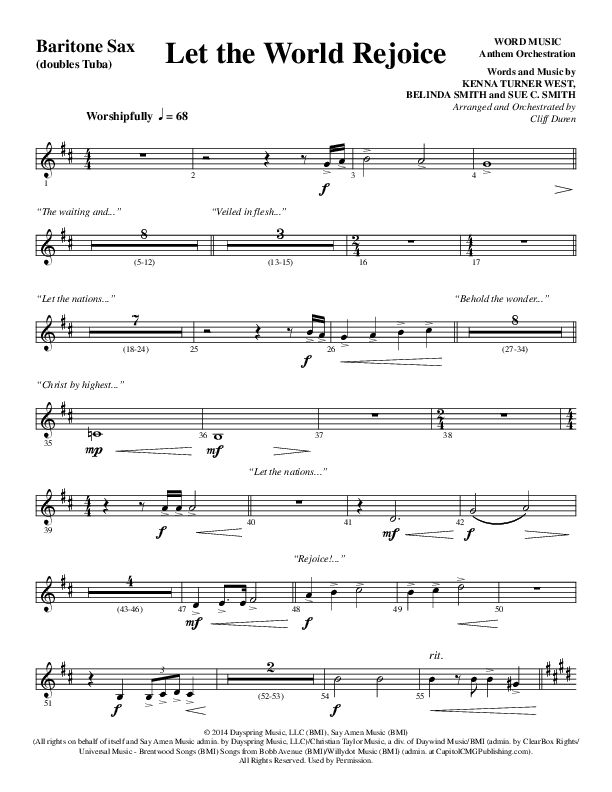 Let The World Rejoice (Choral Anthem SATB) Bari Sax (Word Music Choral / Arr. Cliff Duren)