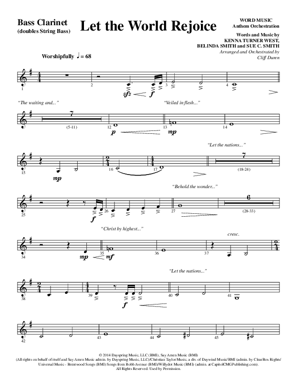 Let The World Rejoice (Choral Anthem SATB) Bass Clarinet (Word Music Choral / Arr. Cliff Duren)