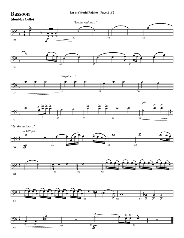 Let The World Rejoice (Choral Anthem SATB) Bassoon (Word Music Choral / Arr. Cliff Duren)