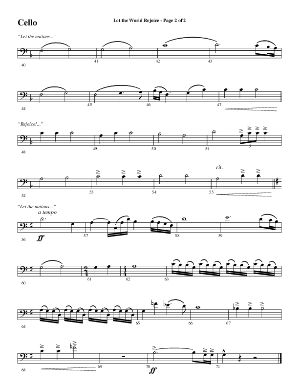 Let The World Rejoice (Choral Anthem SATB) Cello (Word Music Choral / Arr. Cliff Duren)