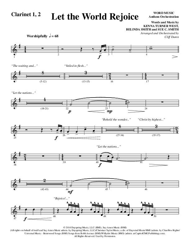 Let The World Rejoice (Choral Anthem SATB) Clarinet 1/2 (Word Music Choral / Arr. Cliff Duren)