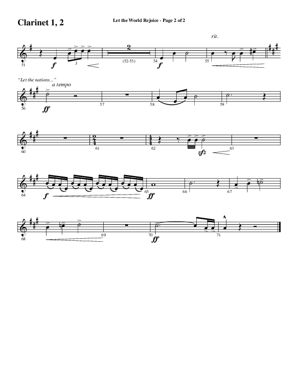 Let The World Rejoice (Choral Anthem SATB) Clarinet 1/2 (Word Music Choral / Arr. Cliff Duren)
