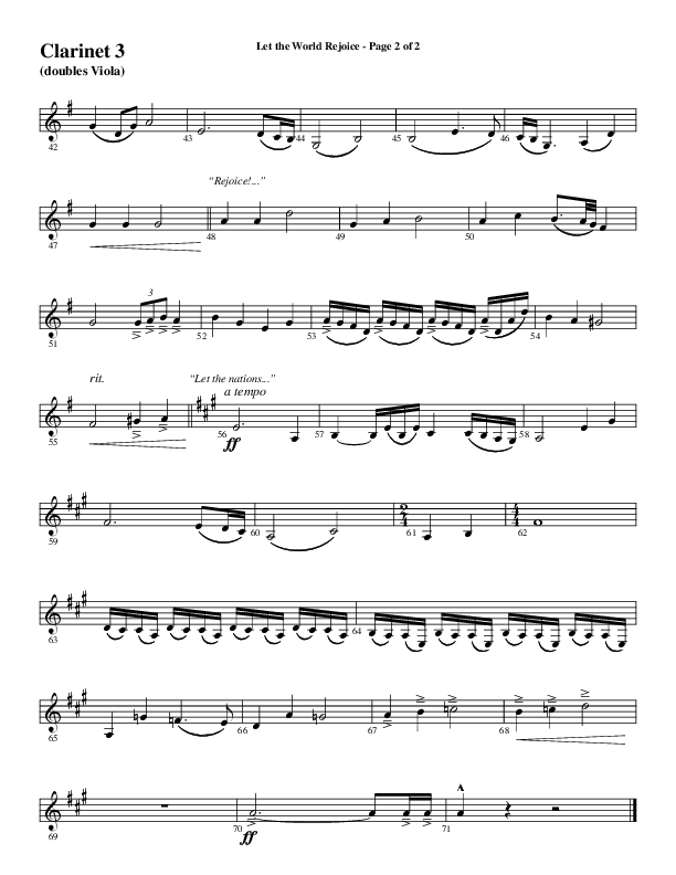Let The World Rejoice (Choral Anthem SATB) Clarinet 3 (Word Music Choral / Arr. Cliff Duren)