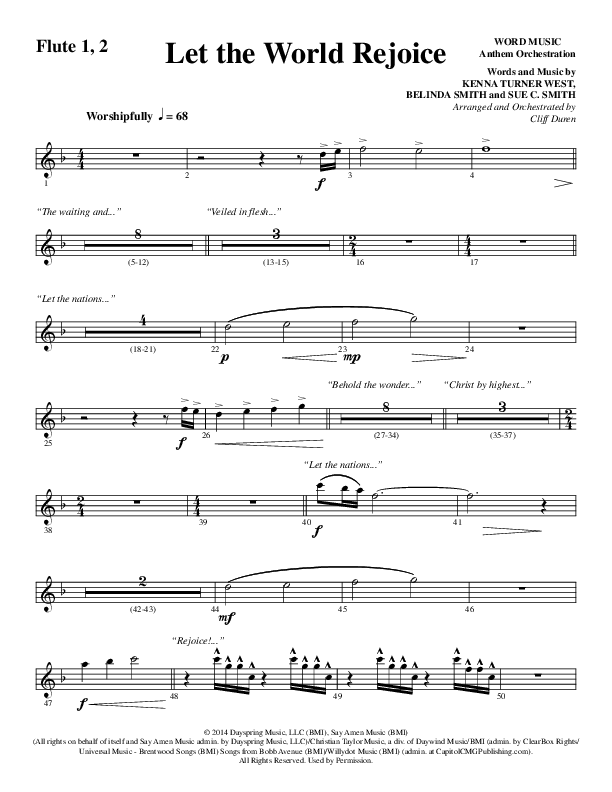 Let The World Rejoice (Choral Anthem SATB) Flute 1/2 (Word Music Choral / Arr. Cliff Duren)