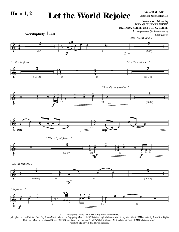 Let The World Rejoice (Choral Anthem SATB) French Horn 1/2 (Word Music Choral / Arr. Cliff Duren)