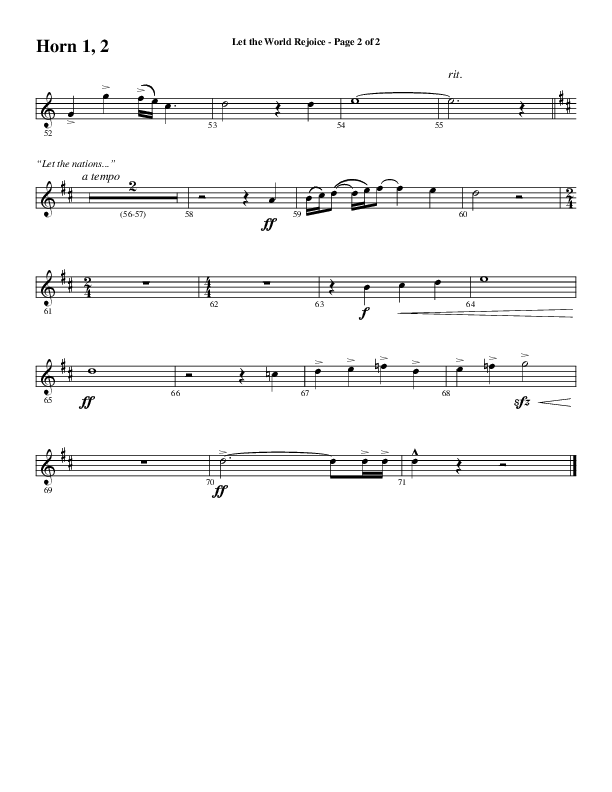Let The World Rejoice (Choral Anthem SATB) French Horn 1/2 (Word Music Choral / Arr. Cliff Duren)
