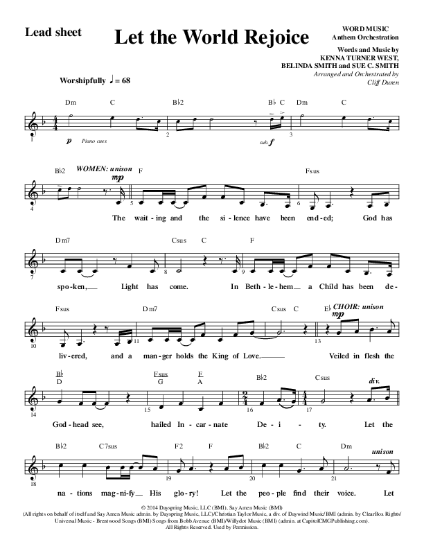 Let The World Rejoice (Choral Anthem SATB) Lead Sheet (Melody) (Word Music Choral / Arr. Cliff Duren)