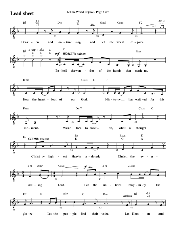 Let The World Rejoice (Choral Anthem SATB) Lead Sheet (Melody) (Word Music Choral / Arr. Cliff Duren)