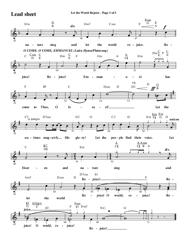 Let The World Rejoice (Choral Anthem SATB) Lead Sheet (Melody) (Word Music Choral / Arr. Cliff Duren)
