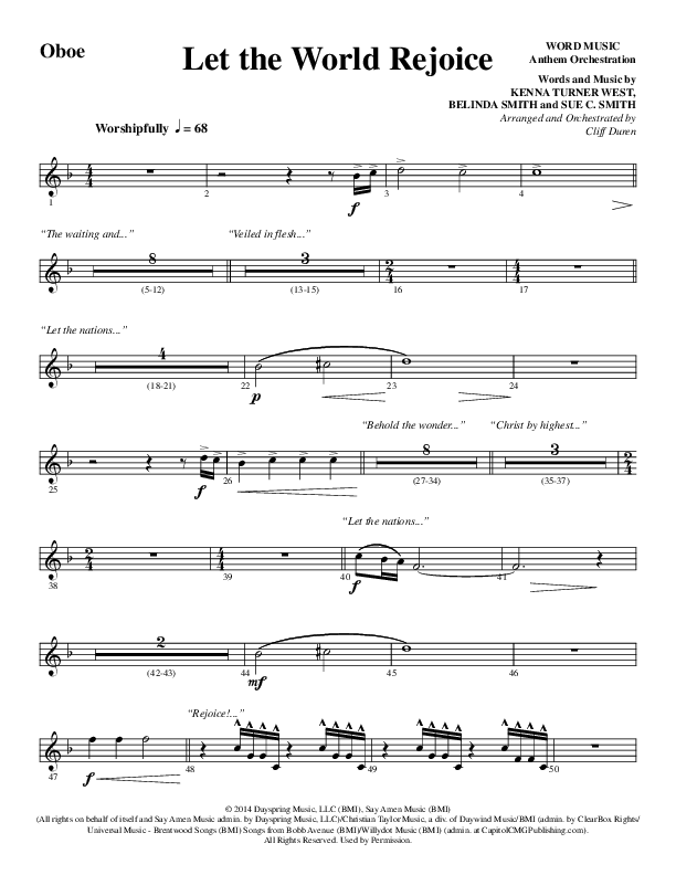 Let The World Rejoice (Choral Anthem SATB) Oboe (Word Music Choral / Arr. Cliff Duren)