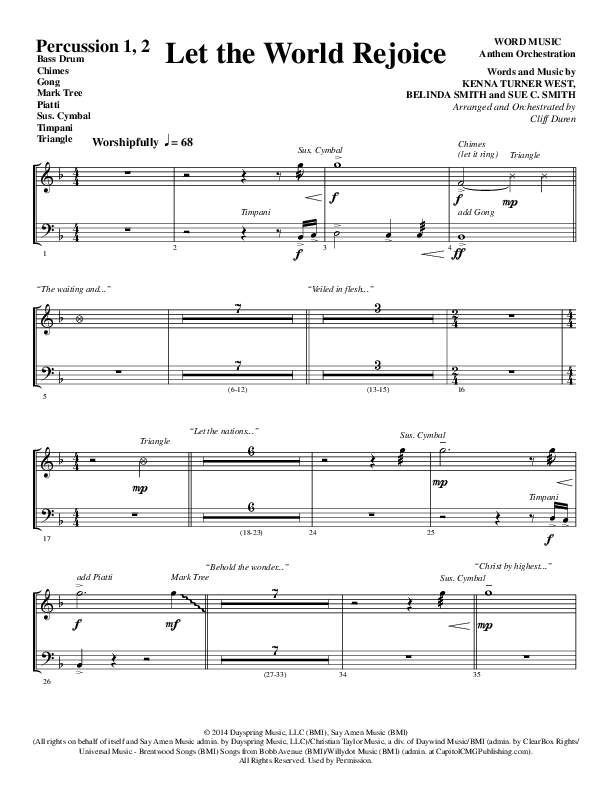 Let The World Rejoice (Choral Anthem SATB) Percussion 1/2 (Word Music Choral / Arr. Cliff Duren)
