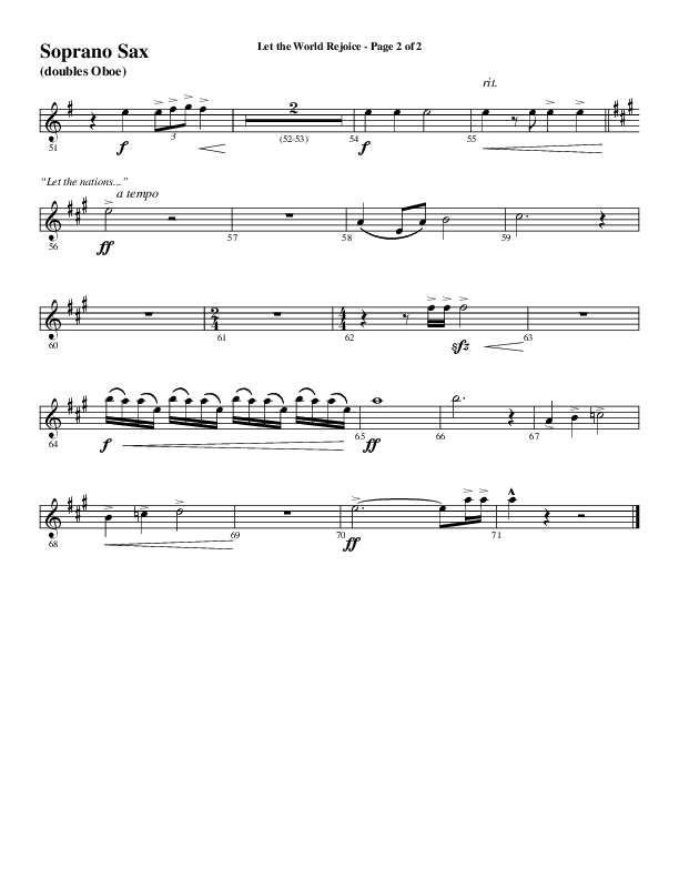 Let The World Rejoice (Choral Anthem SATB) Soprano Sax (Word Music Choral / Arr. Cliff Duren)