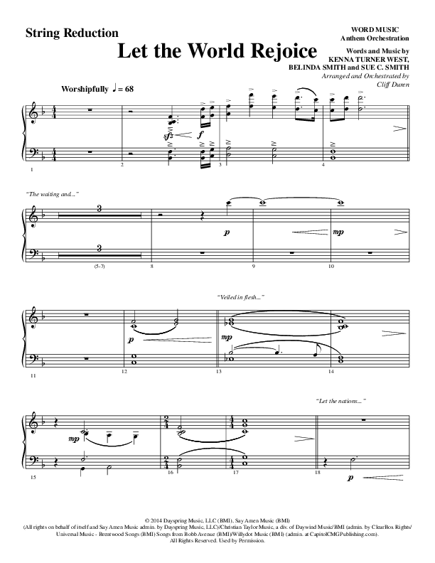 Let The World Rejoice (Choral Anthem SATB) String Reduction (Word Music Choral / Arr. Cliff Duren)