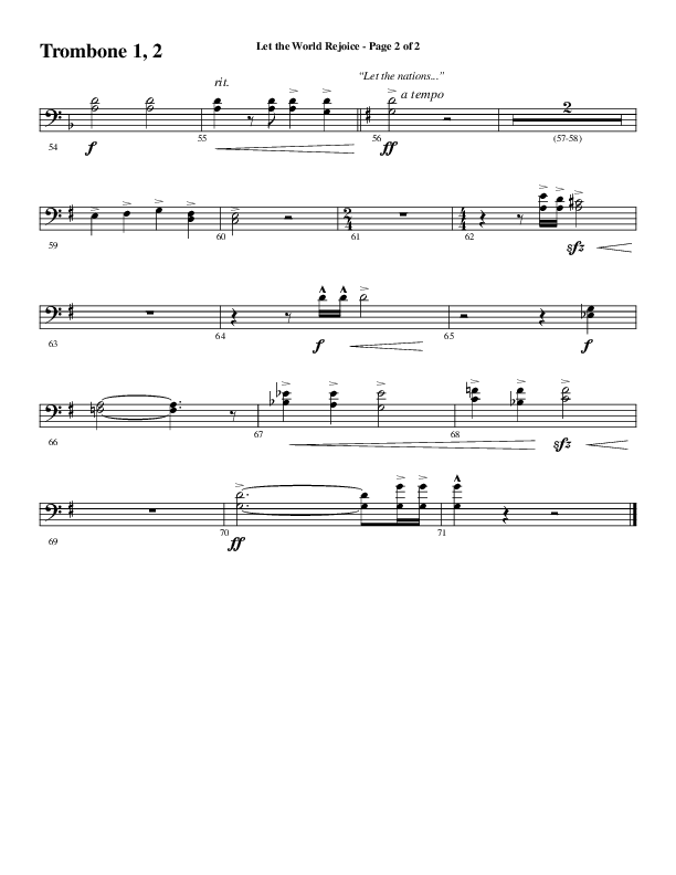 Let The World Rejoice (Choral Anthem SATB) Trombone 1/2 (Word Music Choral / Arr. Cliff Duren)