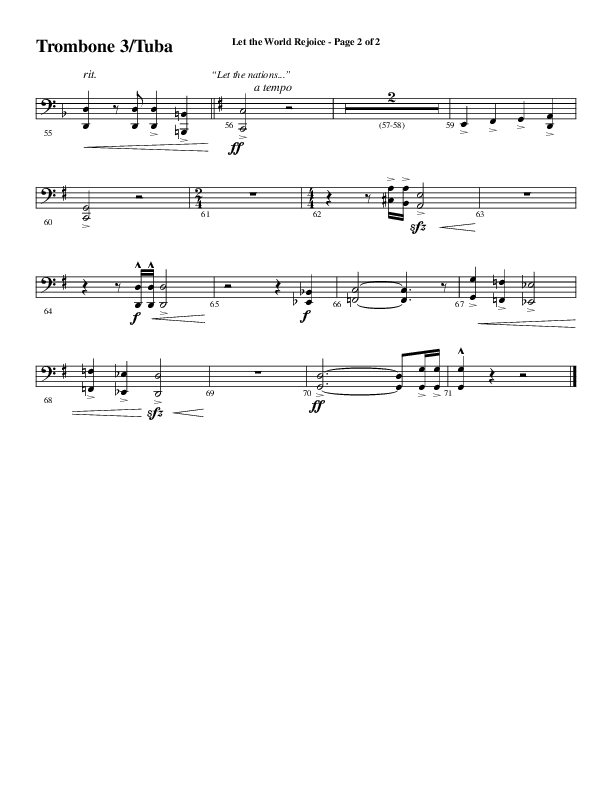 Let The World Rejoice (Choral Anthem SATB) Trombone 3/Tuba (Word Music Choral / Arr. Cliff Duren)